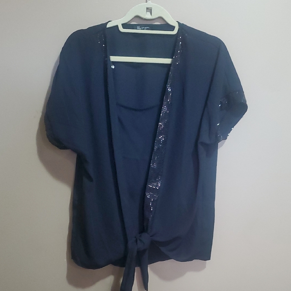 Lily Morgan Black Sequenced Top Size Large